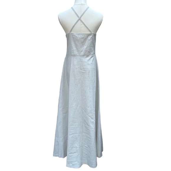 Theory NWT Haranna Cross-Back Dress in Linen Blend Mélange Light Grey Size 10 - Picture 10 of 16